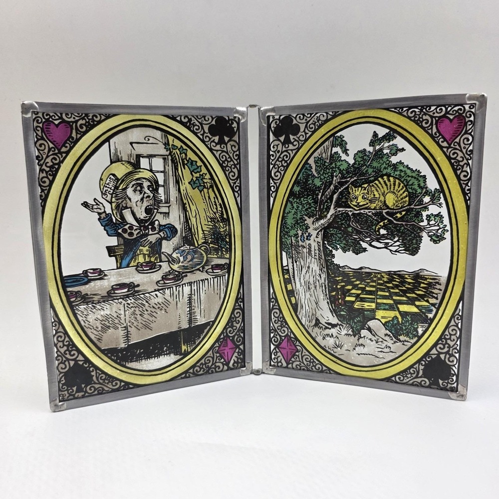 Glassmasters Alice Wonderland Cheshire Cat Mad Hatter Folding‎ Glass Panel